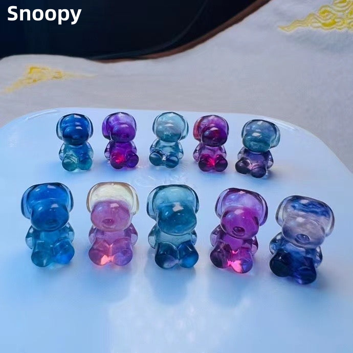 Mini Fluorite Snoopy Natural Crystal Carvings