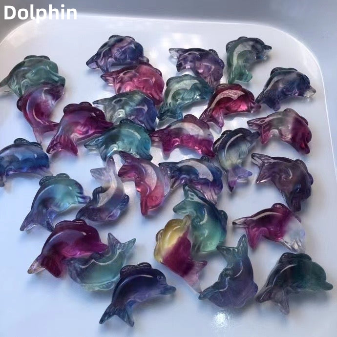 Mini Fluorite Dolphin Natural Crystal Carvings