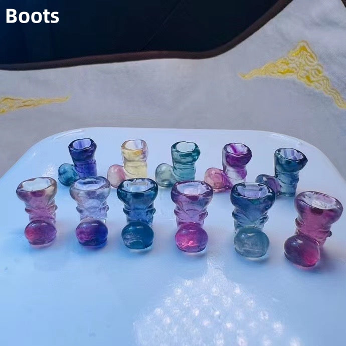 Mini Fluorite Boots Natural Crystal Carvings