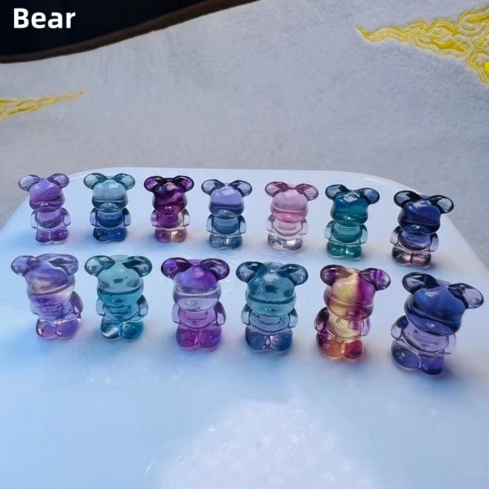 Mini Candy Fluorite Bear Natural Crystal Carvings