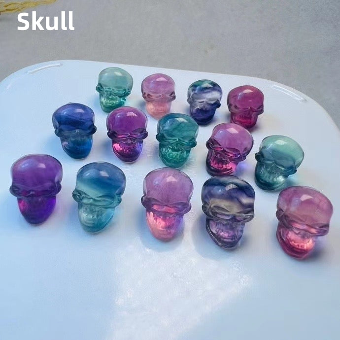 Mini Candy Fluorite Skull Natural Crystal Carvings