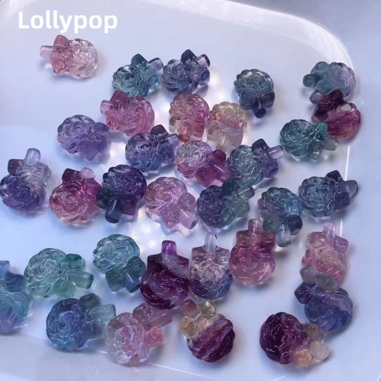 Mini Candy Fluorite Lollypop Natural Crystal Carvings