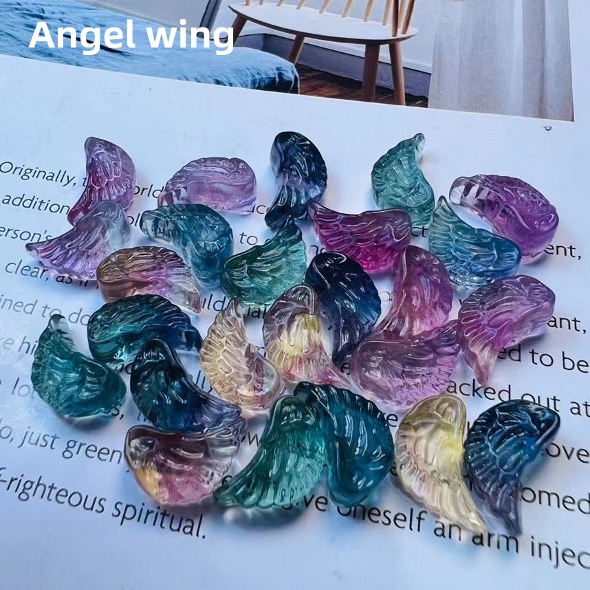 Mini Candy Fluorite Angel Wing Natural Crystal Carvings