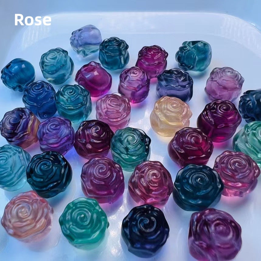 Mini Candy Fluorite Rose Natural Crystal Carvings