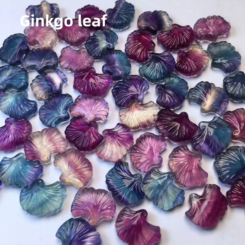 Mini Candy Fluorite Ginko Leaf Natural Crystal Carvings