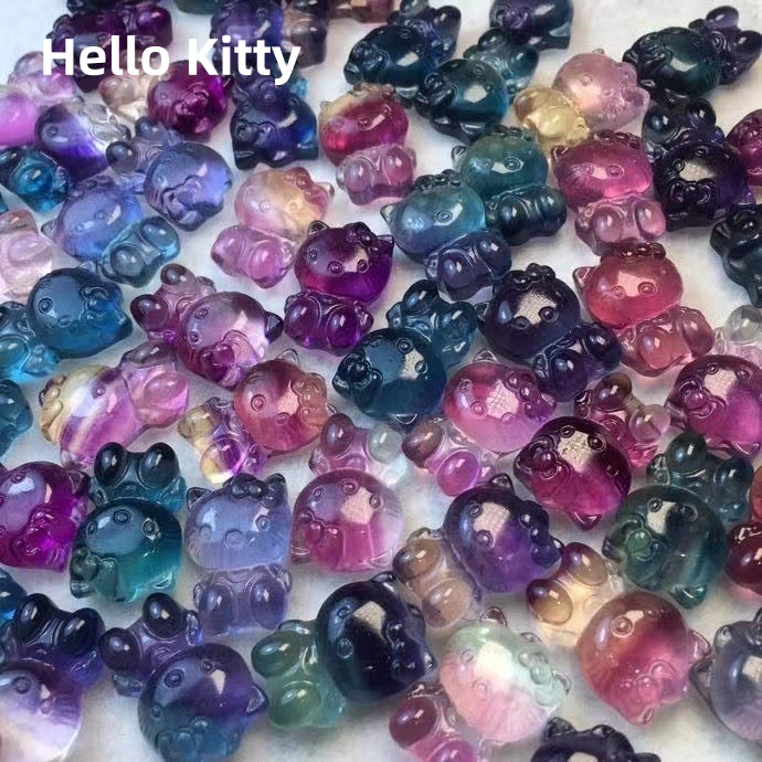 Mini Candy Fluorite Hello Kitty Natural Crystal Carvings