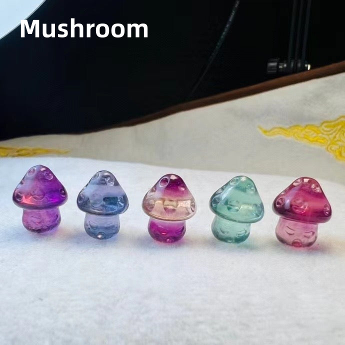 Mini Candy Fluorite Mushroom Natural Crystal Carvings