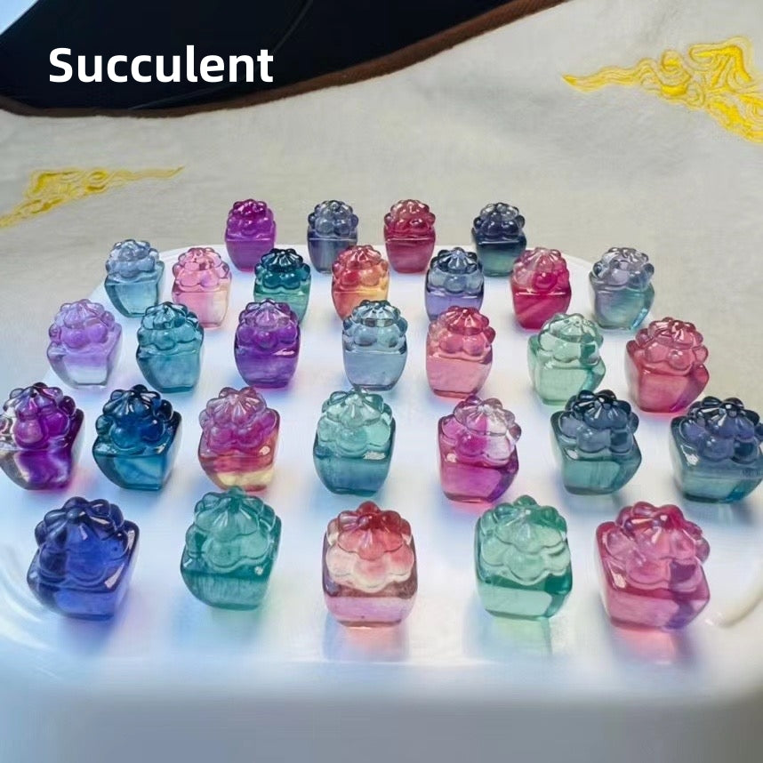 Mini Candy Fluorite Succulent Natural Crystal Carvings