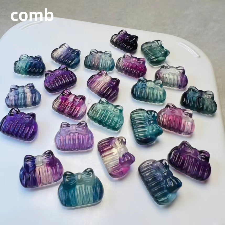 Mini Candy Fluorite Comb Natural Crystal Carvings