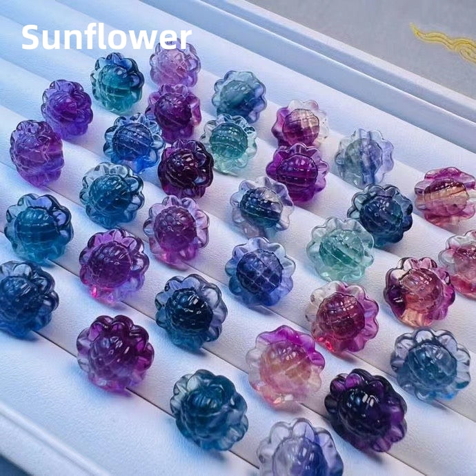 Mini Candy Fluorite Sunflower Natural Crystal Carvings