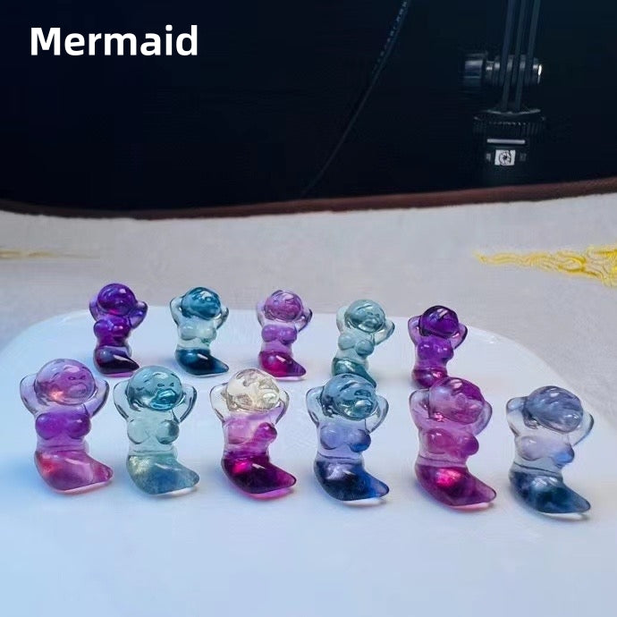 Mini Candy Fluorite Mermaid Natural Crystal Carvings