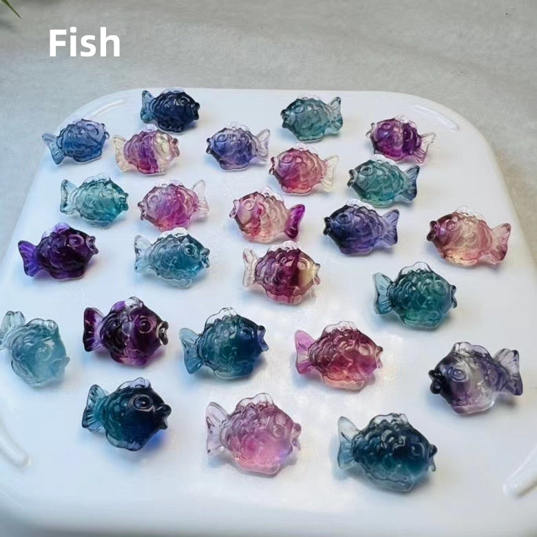 Mini Candy Fluorite Fish Natural Crystal Carvings