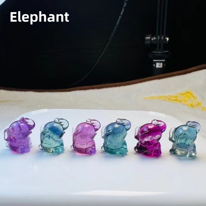 Mini Candy Fluorite Elephant Natural Crystal Carvings