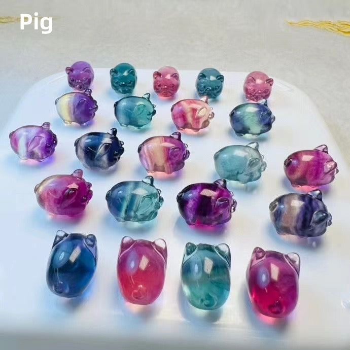 Mini Candy Fluorite Pig Natural Crystal Carvings