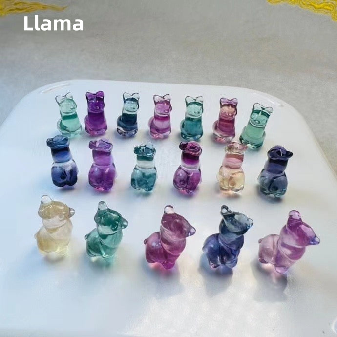 Mini Candy Fluorite Llama Natural Crystal Carvings