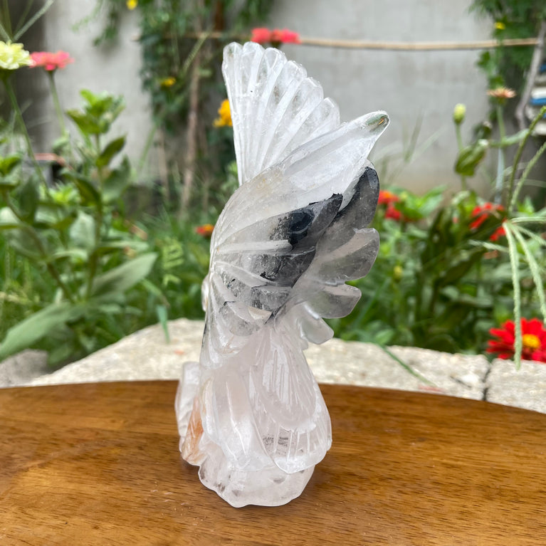 Natural Hand Carved Clear Quartz with Golden Healer Eagle Carving