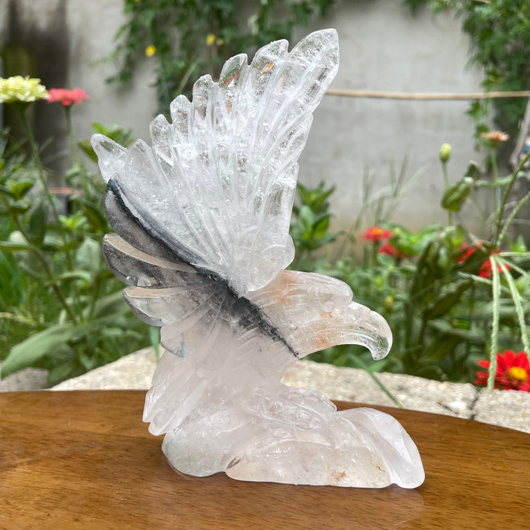 Natural Hand Carved Clear Quartz with Golden Healer Eagle Carving