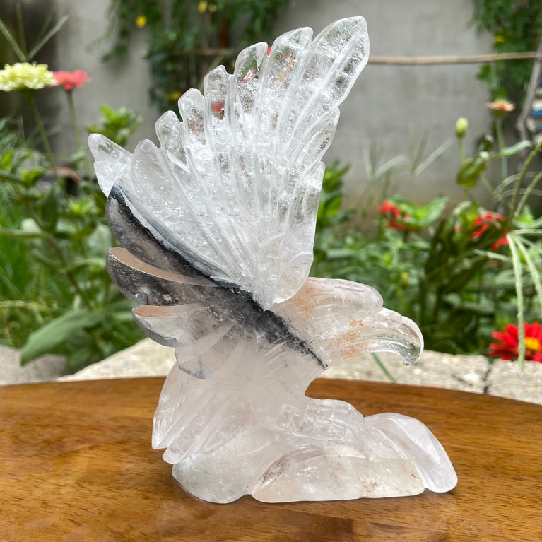 Natural Hand Carved Clear Quartz with Golden Healer Eagle Carving