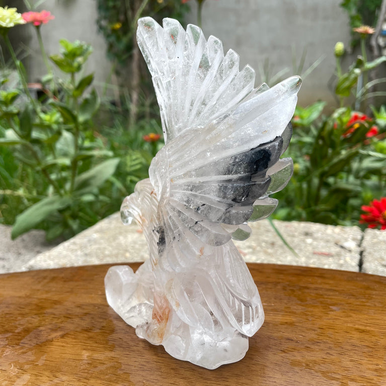 Natural Hand Carved Clear Quartz with Golden Healer Eagle Carving