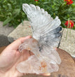 Natural Hand Carved Clear Quartz with Golden Healer Eagle Carving