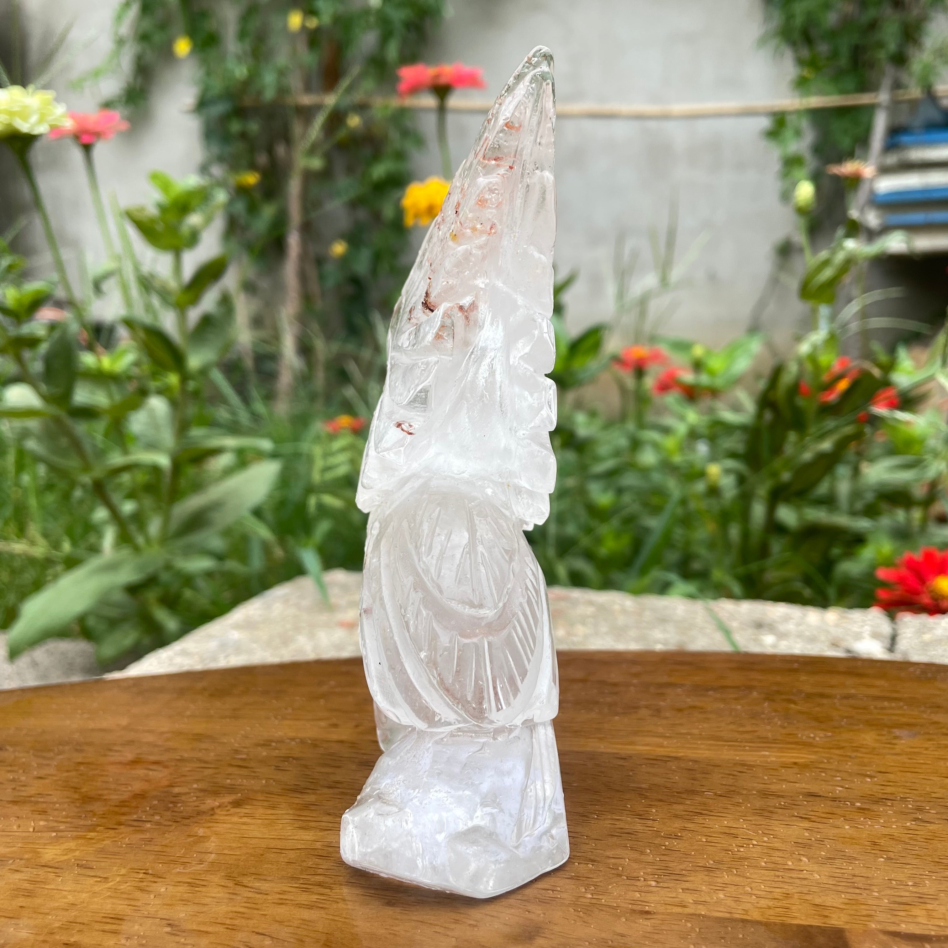 Natural Hand Carved Clear Quartz with Golden Healer Eagle Carving