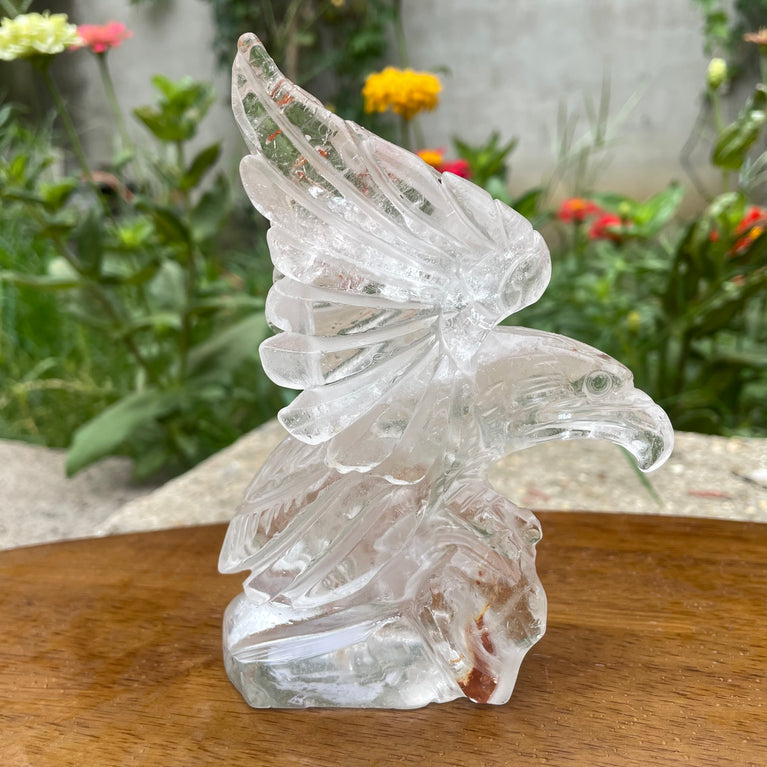 Natural Hand Carved Clear Quartz with Golden Healer Eagle Carving