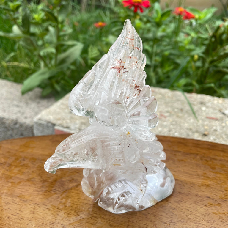 Natural Hand Carved Clear Quartz with Golden Healer Eagle Carving