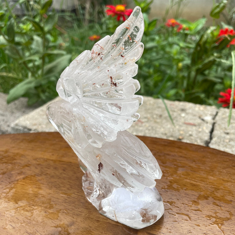 Natural Hand Carved Clear Quartz with Golden Healer Eagle Carving