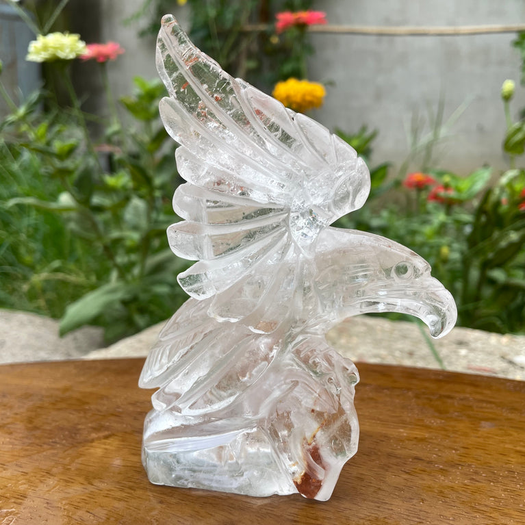 Natural Hand Carved Clear Quartz with Golden Healer Eagle Carving