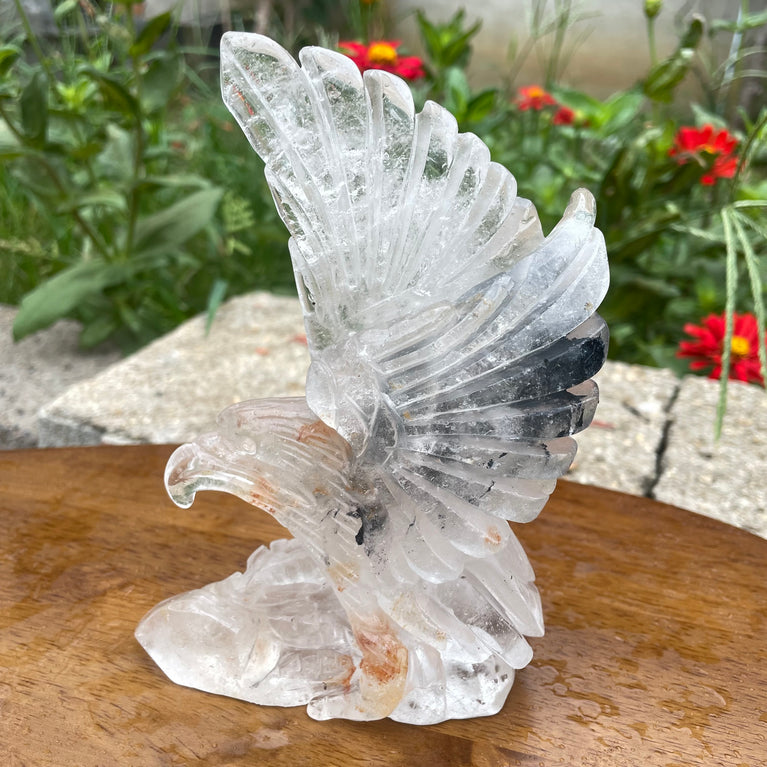 Natural Hand Carved Clear Quartz with Golden Healer Eagle Carving