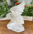 Natural Hand Carved Clear Quartz with Golden Healer Eagle Carving