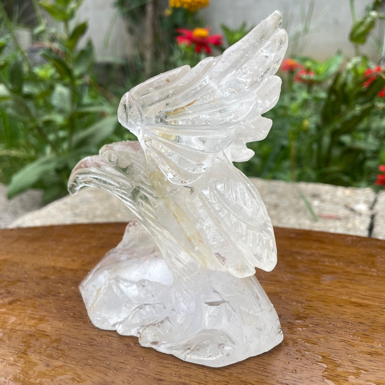 Natural Hand Carved Clear Quartz with Golden Healer Eagle Carving