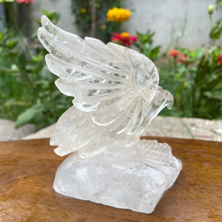 Natural Hand Carved Clear Quartz with Golden Healer Eagle Carving