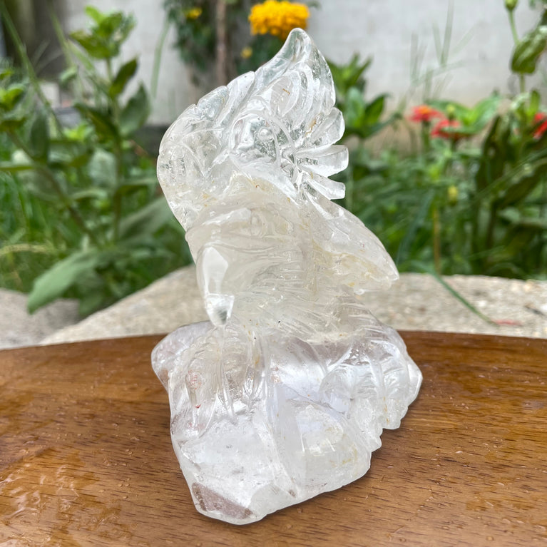 Natural Hand Carved Clear Quartz with Golden Healer Eagle Carving