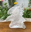 Natural Hand Carved Clear Quartz with Golden Healer Eagle Carving