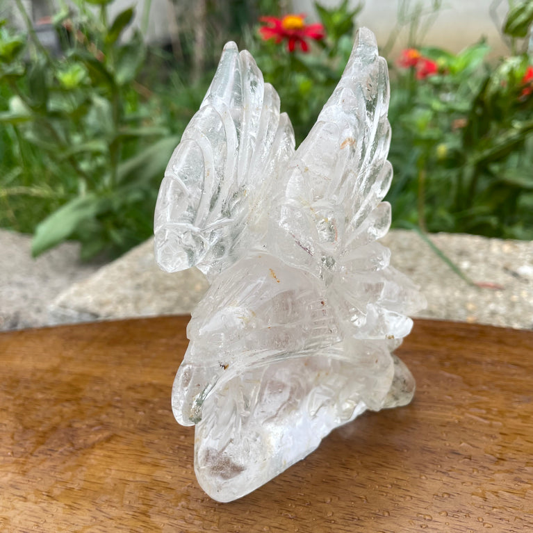 Natural Hand Carved Clear Quartz with Golden Healer Eagle Carving