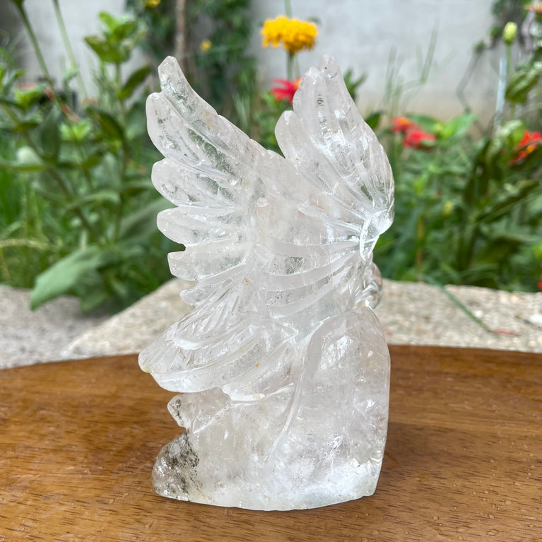 Natural Hand Carved Clear Quartz with Golden Healer Eagle Carving