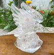 Natural Hand Carved Clear Quartz with Golden Healer Eagle Carving