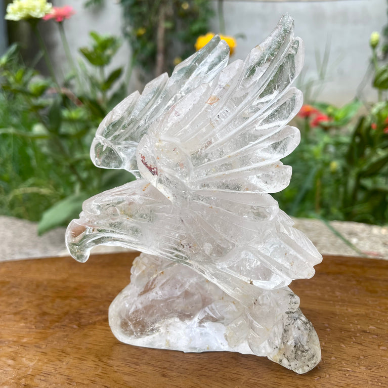 Natural Hand Carved Clear Quartz with Golden Healer Eagle Carving