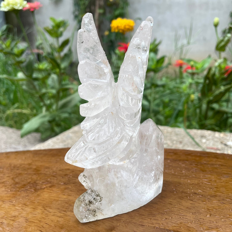 Natural Hand Carved Clear Quartz with Golden Healer Eagle Carving