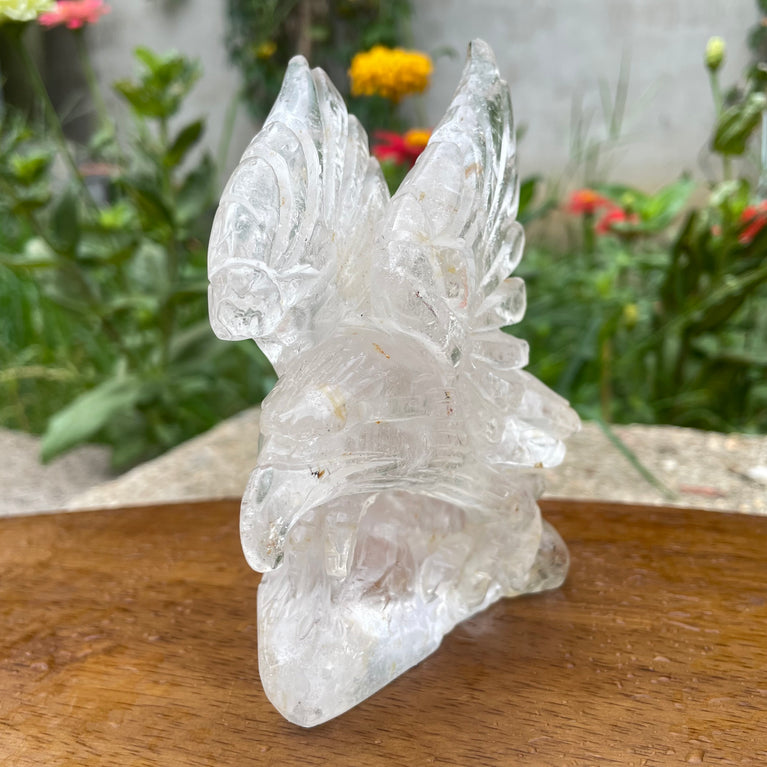 Natural Hand Carved Clear Quartz with Golden Healer Eagle Carving