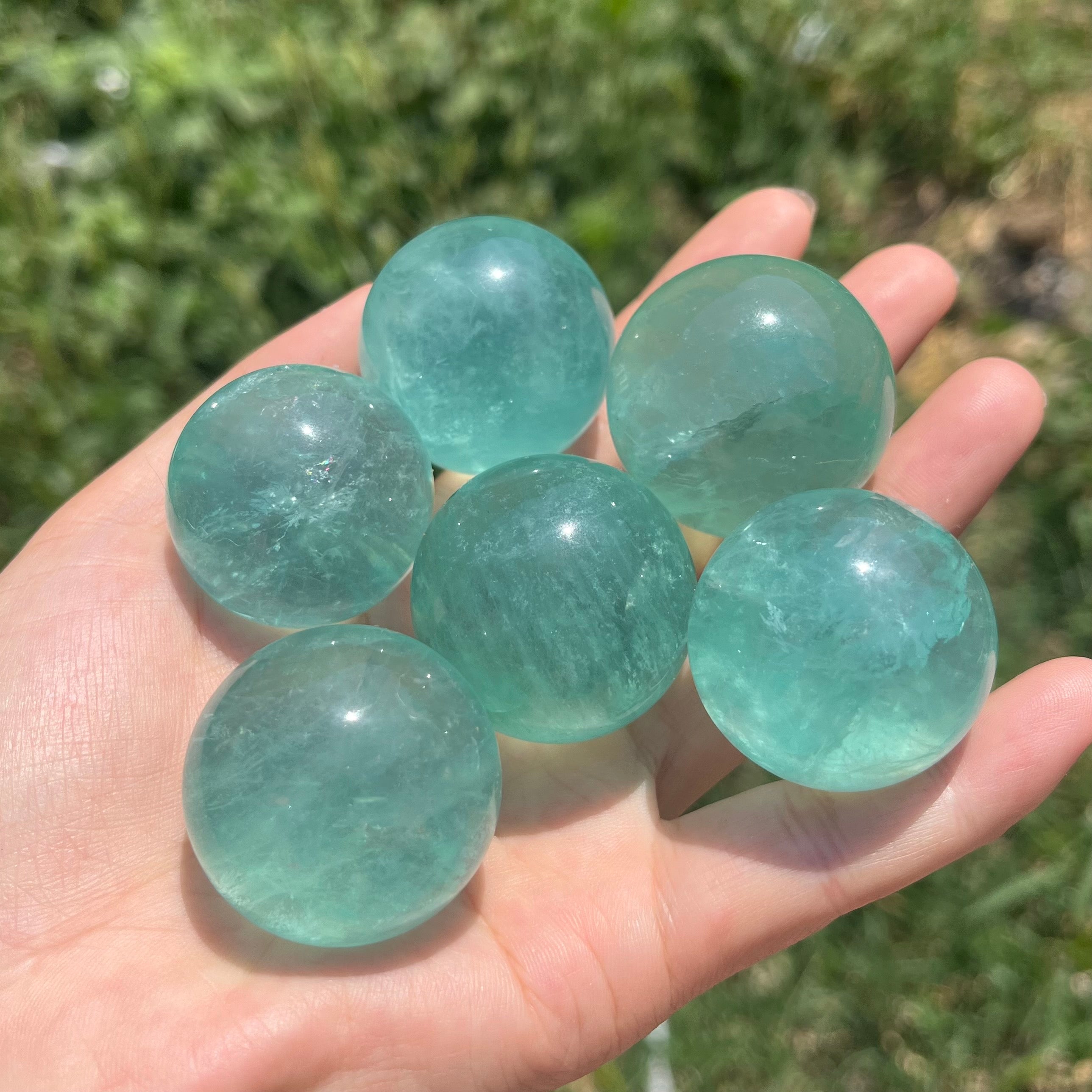 6PCS Natural Teal Blue Green Fluorite Sphere Ball Healing