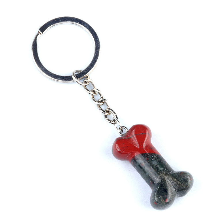 Natural Crystal Dog Bone Keyring Keychain