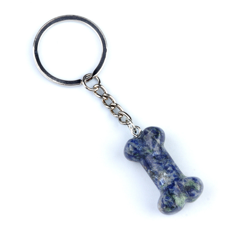 Natural Crystal Dog Bone Keyring Keychain