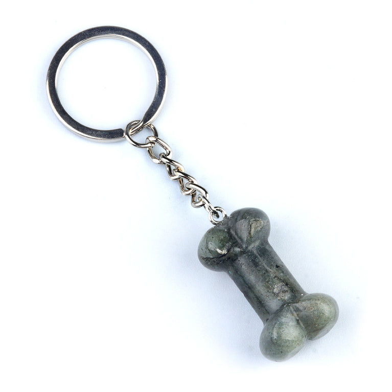 Natural Crystal Dog Bone Keyring Keychain