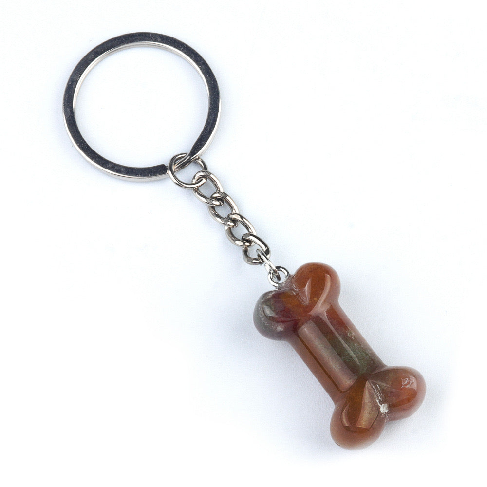 Natural Crystal Dog Bone Keyring Keychain