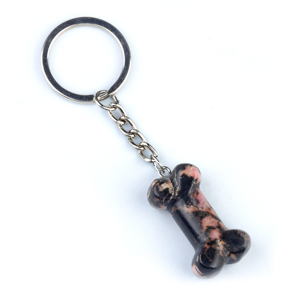 Natural Crystal Dog Bone Keyring Keychain