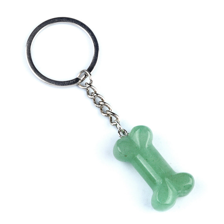 Natural Crystal Dog Bone Keyring Keychain