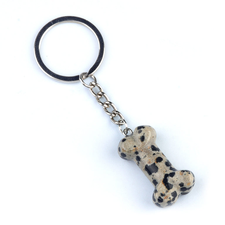 Natural Crystal Dog Bone Keyring Keychain