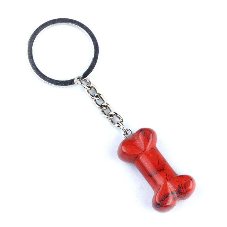 Natural Crystal Dog Bone Keyring Keychain